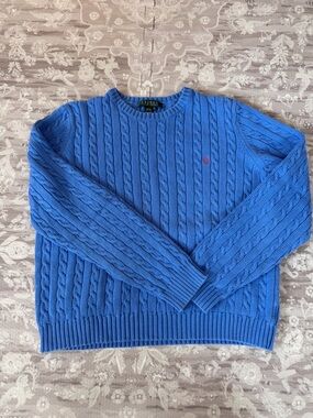 Ralph Lauren Women’s Blue Cable-Knit Crewneck Sweater Size M